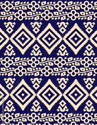 Beautiful floral pattern in vintage folk style. Hand-drawn flowers, leaves, berries on a dark background. Creative botanical backdrop for prints, wallpapers, fabrics