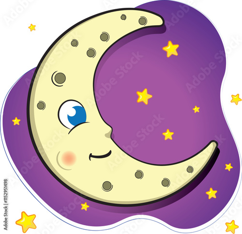 Illustration of a natural satellite of a waning moon orbiting a space star. Ideal for promotional and educational materials