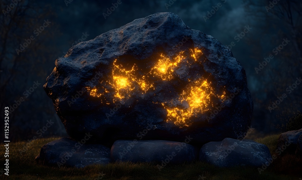 Glowing rock face at night. Glowing rock face at night.