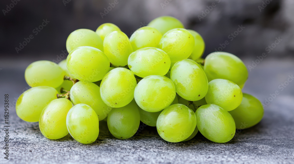 Fresh green grapes arranged in bunch, showcasing their plump texture and vibrant color, perfect for healthy snacking or adding to dishes Fresh green grapes arranged in bunch, showcasing their plump texture and vibrant color, perfect for healthy snacking or adding to dishes