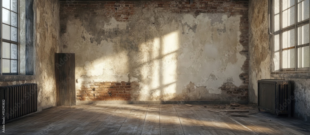Renovation of an interior room with exposed walls showcasing light and shadows ideal for self-finishing design techniques Renovation of an interior room with exposed walls showcasing light and shadows ideal for self-finishing design techniques
