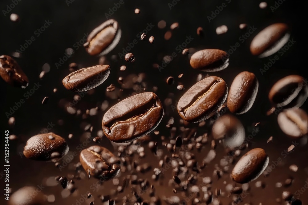 coffee beans falling 3d rendering isolated coffee beans falling 3d rendering isolated