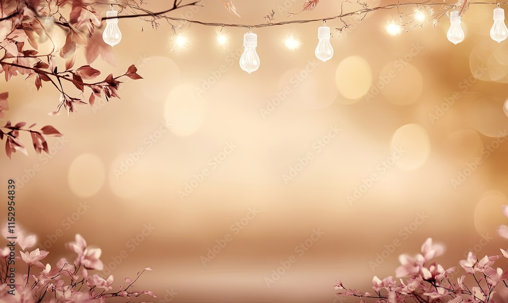 Fototapeta premium Autumnal background with glowing string lights and blurred bokeh effect, perfect for fall celebrations or seasonal designs.