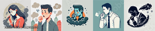 Vector image of people coughing due to pollution