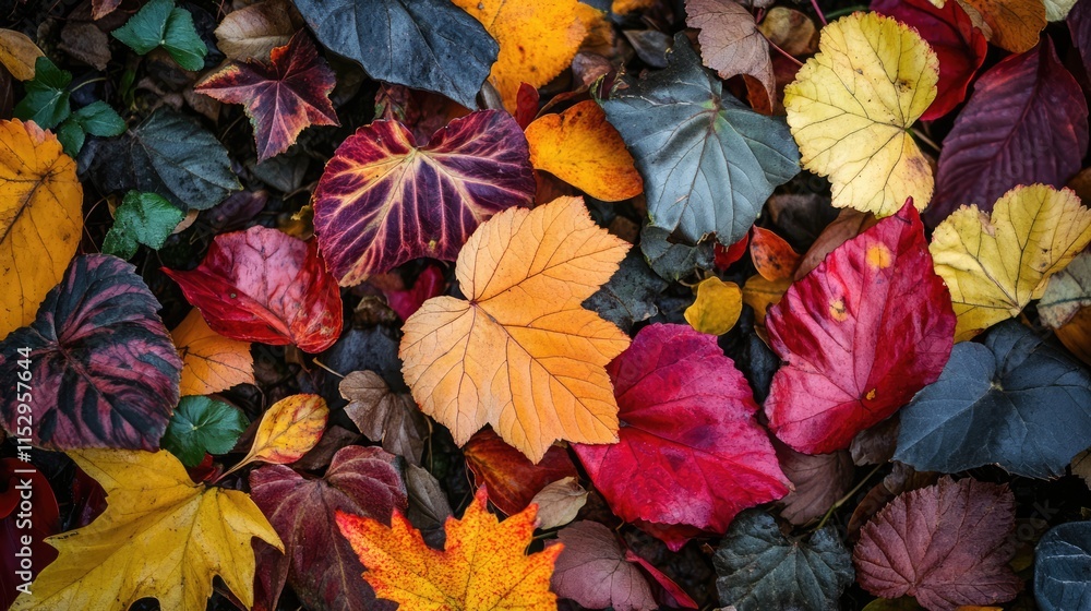 vibrant autumn leaves creating a colorful tapestry in a serene garden setting