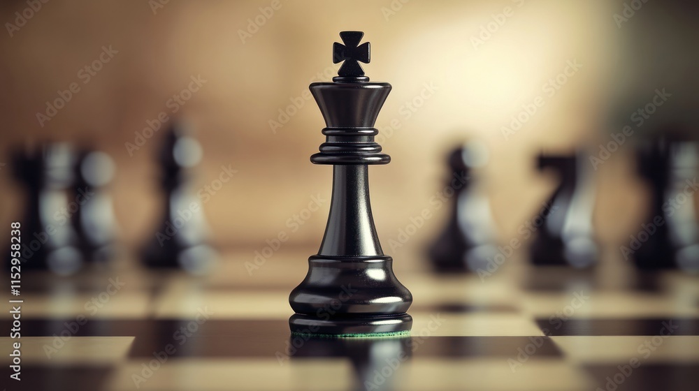 Black King Chess Piece on a Chessboard Black King Chess Piece on a Chessboard