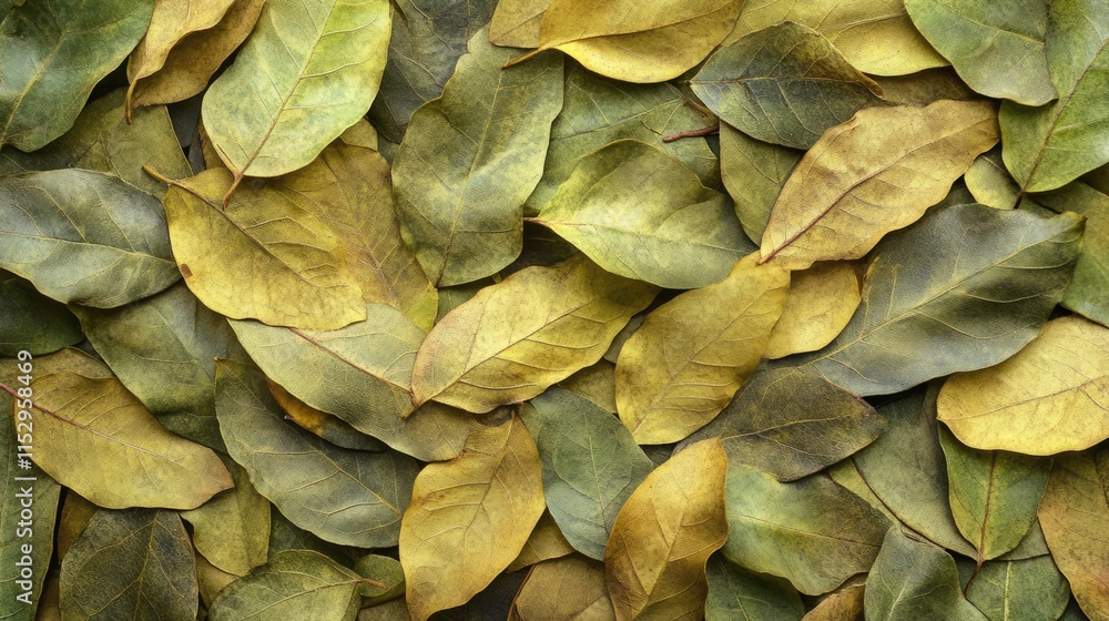 Obraz premium Diverse assortment of dried leaves creating a rich natural texture background perfect for design and organic themes.