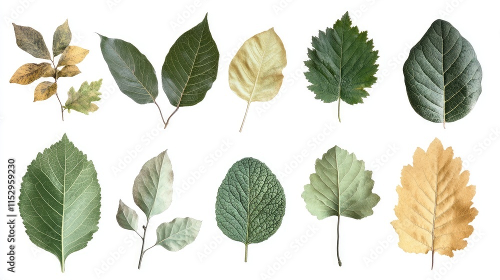 Fototapeta premium Diverse Leaf Color Palette Showcasing Shades of Green and Seasonal Changes in Plant Foliage Ideal for Nature Inspired Designs