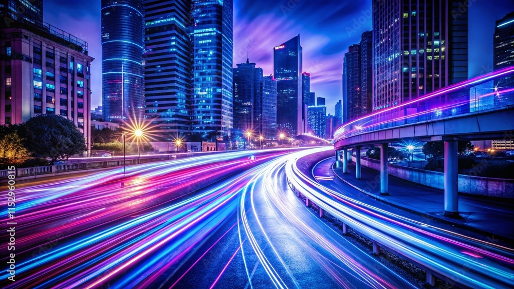 Obraz premium Abstract Light Trails at Night, Long Exposure Photography