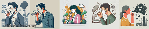 Vector image of people coughing due to pollution