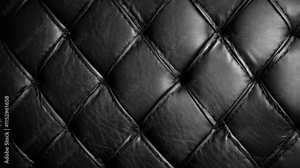 Fototapeta premium Elegant black leatherette texture with diamond quilted pattern ideal for stylish backgrounds in design and photography.