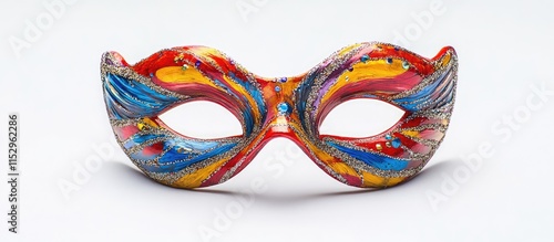 colorful carnival mask isolated on white background artistic design with vibrant patterns and embellishments for festive occasions photo