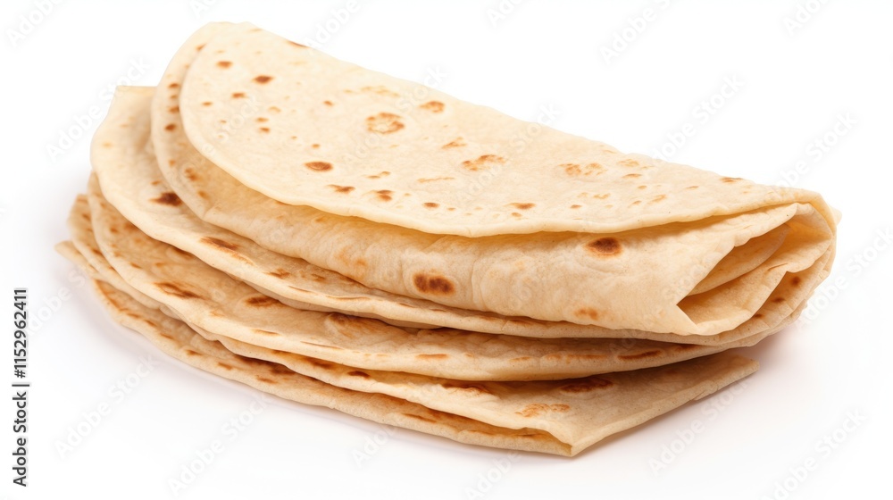 Freshly baked lavash flatbread stacked elegantly on a clean white background ideal for showcasing traditional cuisine and culinary uses. Freshly baked lavash flatbread stacked elegantly on a clean white background ideal for showcasing traditional cuisine and culinary uses.