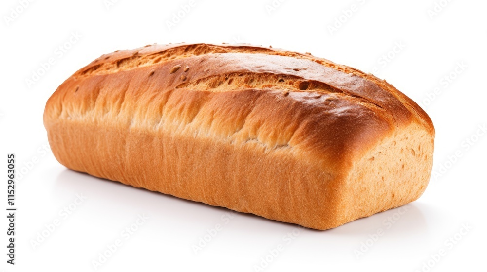 Freshly baked loaf of bread on a white background ideal for culinary and food-related advertising and marketing purposes Freshly baked loaf of bread on a white background ideal for culinary and food-related advertising and marketing purposes