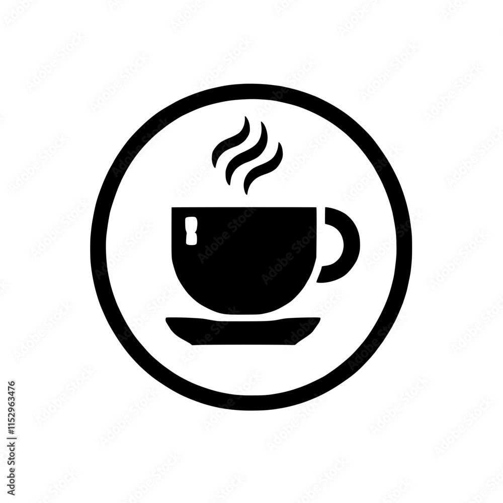 Coffee Break Icon: Simple yet elegant, this black and white icon depicts a steaming cup of coffee in a circle, symbolizing the perfect morning ritual or a much-needed pick-me-up. Coffee Break Icon: Simple yet elegant, this black and white icon depicts a steaming cup of coffee in a circle, symbolizing the perfect morning ritual or a much-needed pick-me-up.