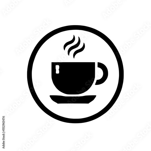 Coffee Break Icon: Simple yet elegant, this black and white icon depicts a steaming cup of coffee in a circle, symbolizing the perfect morning ritual or a much-needed pick-me-up.  