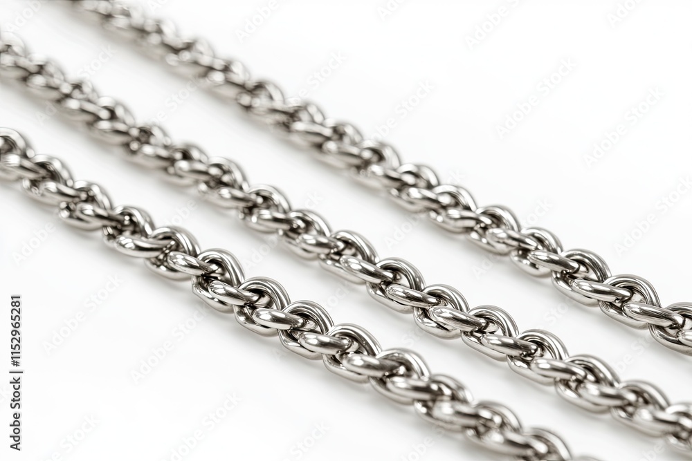 different sizes of stainless chains isolated on white background, can be connected infinitely each. different sizes of stainless chains isolated on white background, can be connected infinitely each.