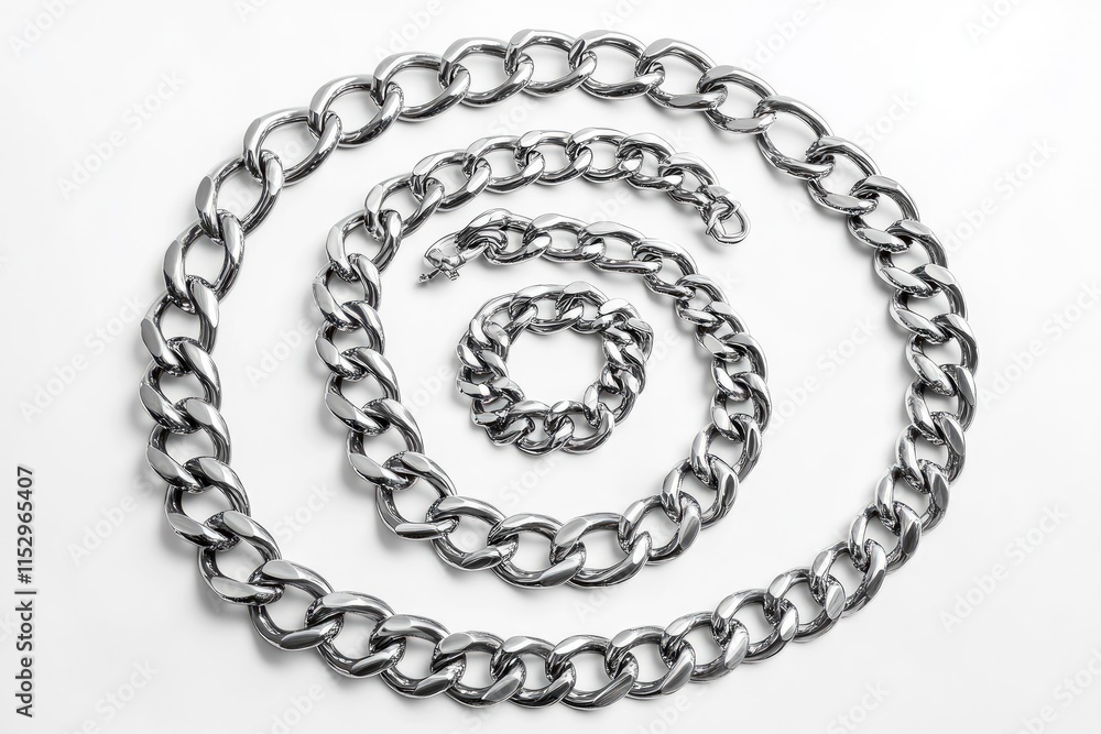 Obraz premium different sizes of stainless chains isolated on white background, can be connected infinitely each. 