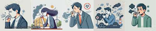 Vector image of people coughing due to pollution