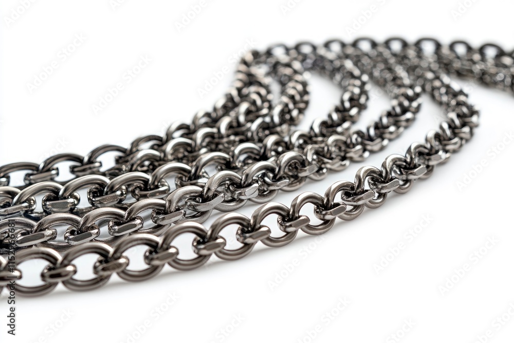 different sizes of stainless chains isolated on white background, can be connected infinitely each. different sizes of stainless chains isolated on white background, can be connected infinitely each.