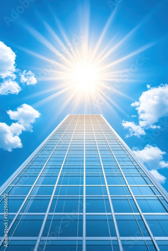 Modern office building under bright sunlight urban environment architectural photography clear skies low angle view