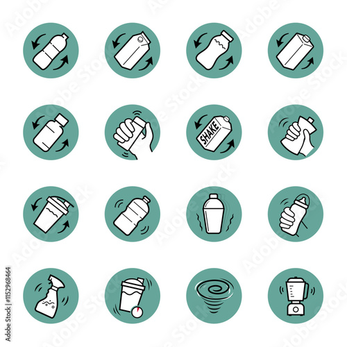 Shake icons set. Set for package, shows user instruction. The outline icons are well scalable and editable. Contrasting vector elements are good for different backgrounds. EPS10.