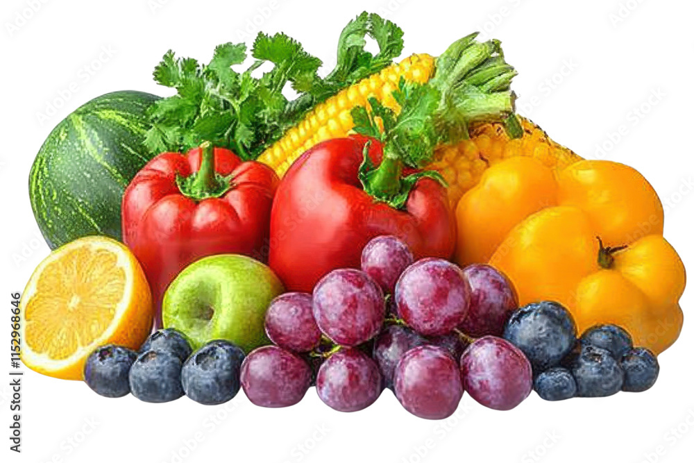 colorful fresh fruits and vegetables on white background colorful fresh fruits and vegetables on white background