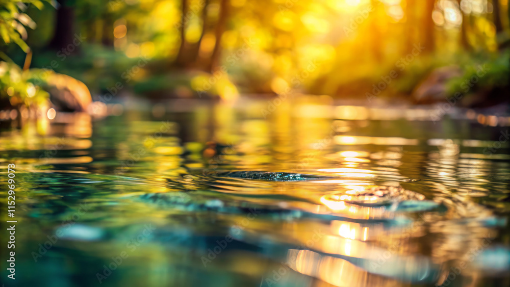 tranquil water surface reflects warm sunlight, surrounded by lush greenery, creating serene oasis. gentle ripples add to peaceful atmosphere of this natural setting tranquil water surface reflects warm sunlight, surrounded by lush greenery, creating serene oasis. gentle ripples add to peaceful atmosphere of this natural setting