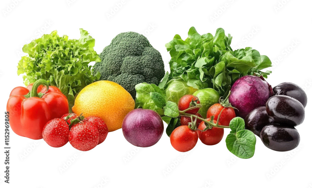 vibrant fresh vegetables and fruits on white background vibrant fresh vegetables and fruits on white background