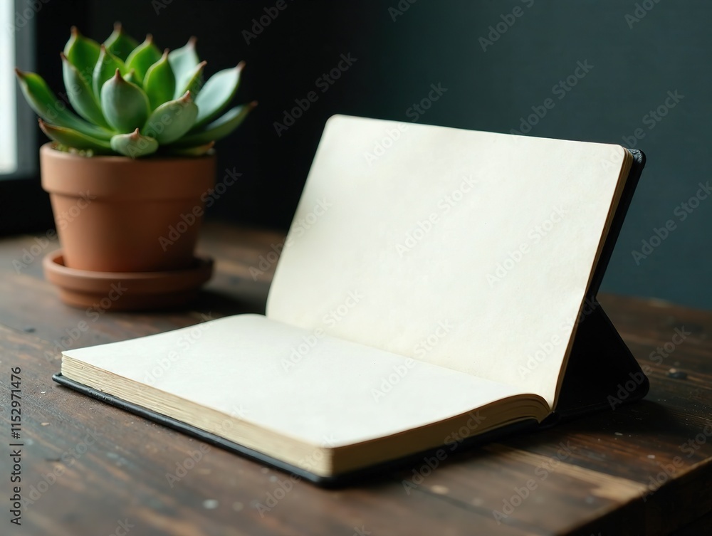 Fototapeta premium Blank Notebook Page, Copy Space, Depth, Mood, Vibe, Lighting, Atmosphere, Style, Quality, Elements, Professional Photo