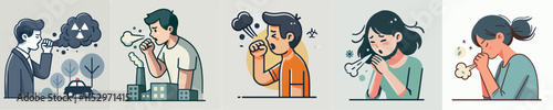 Vector image of people coughing due to pollution