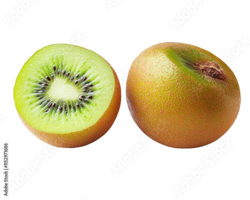 kiwi fruit halved and whole on white background