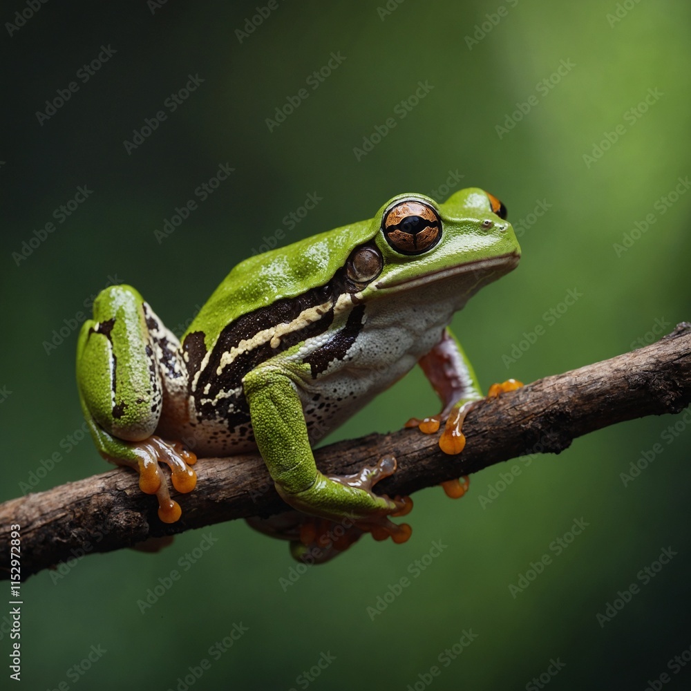 Fototapeta premium Javan tree frog on aitting on branch, flying frog on branch, tree frog on branch.