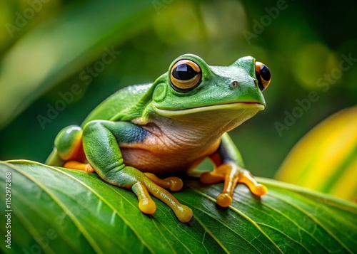 Adorable Green Tree Frog Portrait Photography - Close-up Amphibian Wildlife