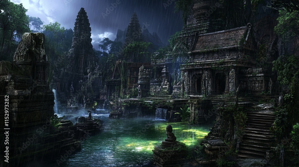 Rainswept Ancient Temple City in Lush Jungle Rainswept Ancient Temple City in Lush Jungle