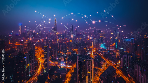 Wallpaper Mural Smart digital city with connection cyber security network reciprocity over the cityscape . future smart wireless digital city and social media networking systems that connects people within the city Torontodigital.ca