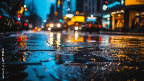 Urban Shopping District with Dramatic Rain Reflections