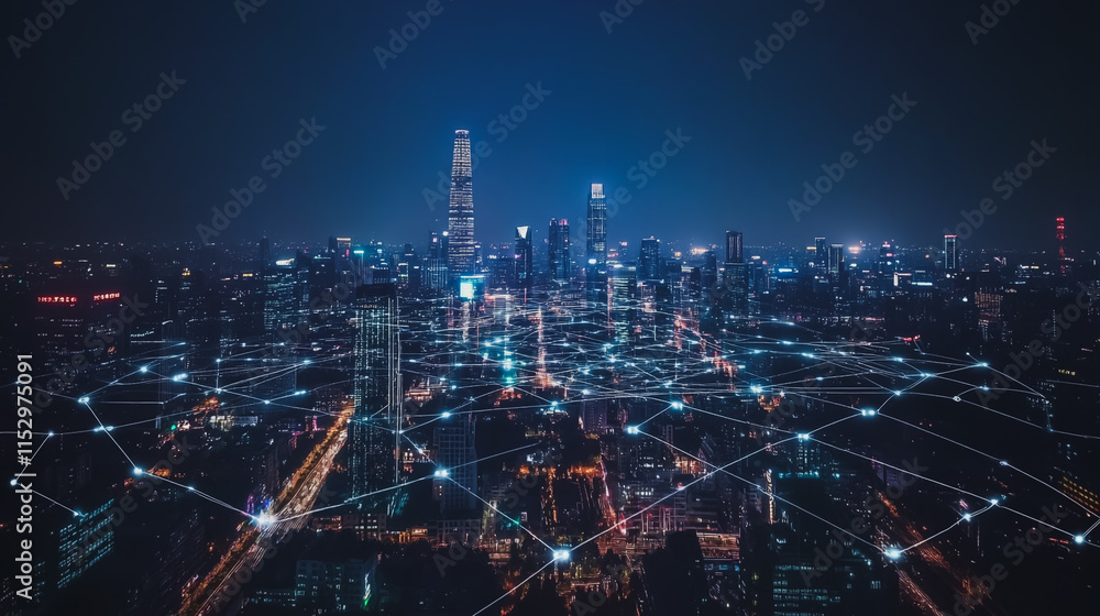 Smart digital city with connection cyber security network reciprocity over the cityscape . future smart wireless digital city and social media networking systems that connects people within the city Smart digital city with connection cyber security network reciprocity over the cityscape . future smart wireless digital city and social media networking systems that connects people within the city