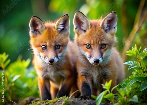 Adorable Wild Red Fox Kits Exploring Nature Close Up Macro Photography