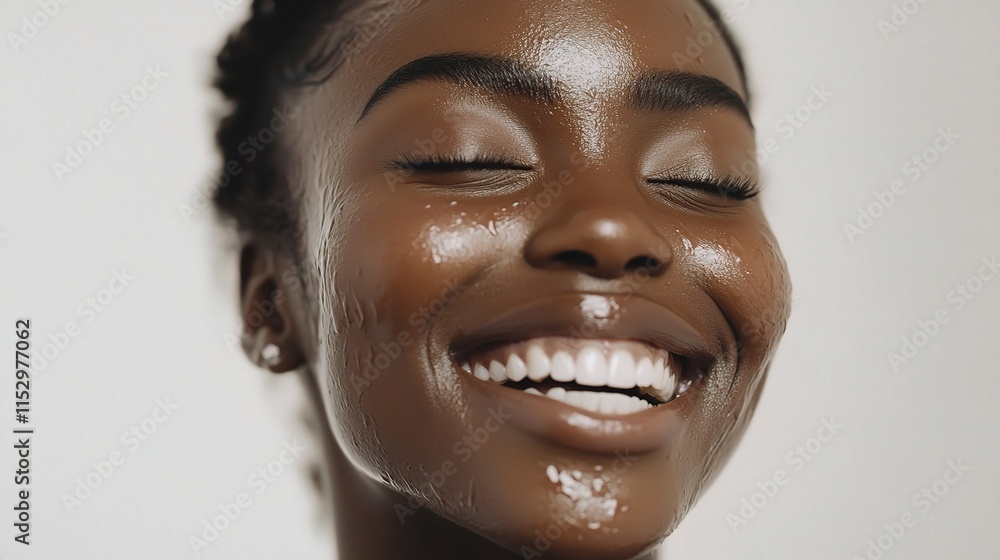 Joyful Black Woman Embracing Natural Beauty with a Radiant Smile Joyful Black Woman Embracing Natural Beauty with a Radiant Smile