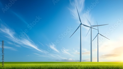 A photostock image of renewable wind energy being generated in an eco-friendly countryside setting photo