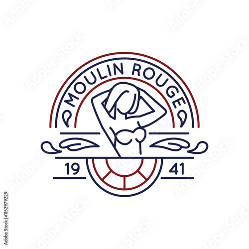 Simple Logo with Moulin Rouge icon. Simple Logo with burlesque woman icon for social media, app, and web design. Vector illustration