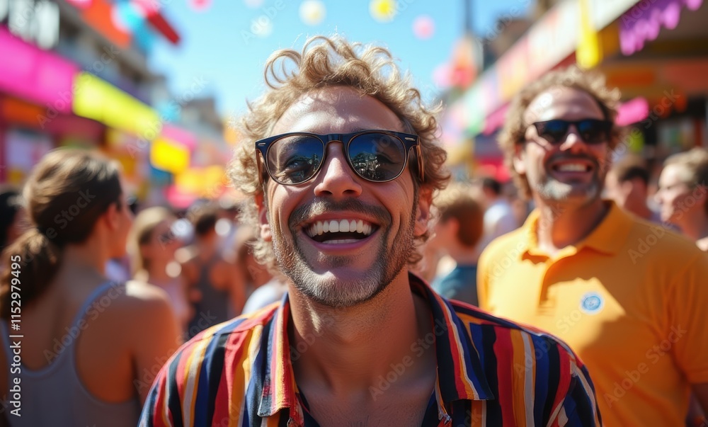Smiling man enjoying a festival atmosphere Smiling man enjoying a festival atmosphere
