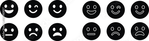 Emoticons icon set. Emoji faces collection flat and line vector style isolated on transparent background. Happy and sad, good and bad emoji. Cartoon symbol feedback rating emoji use for web and app