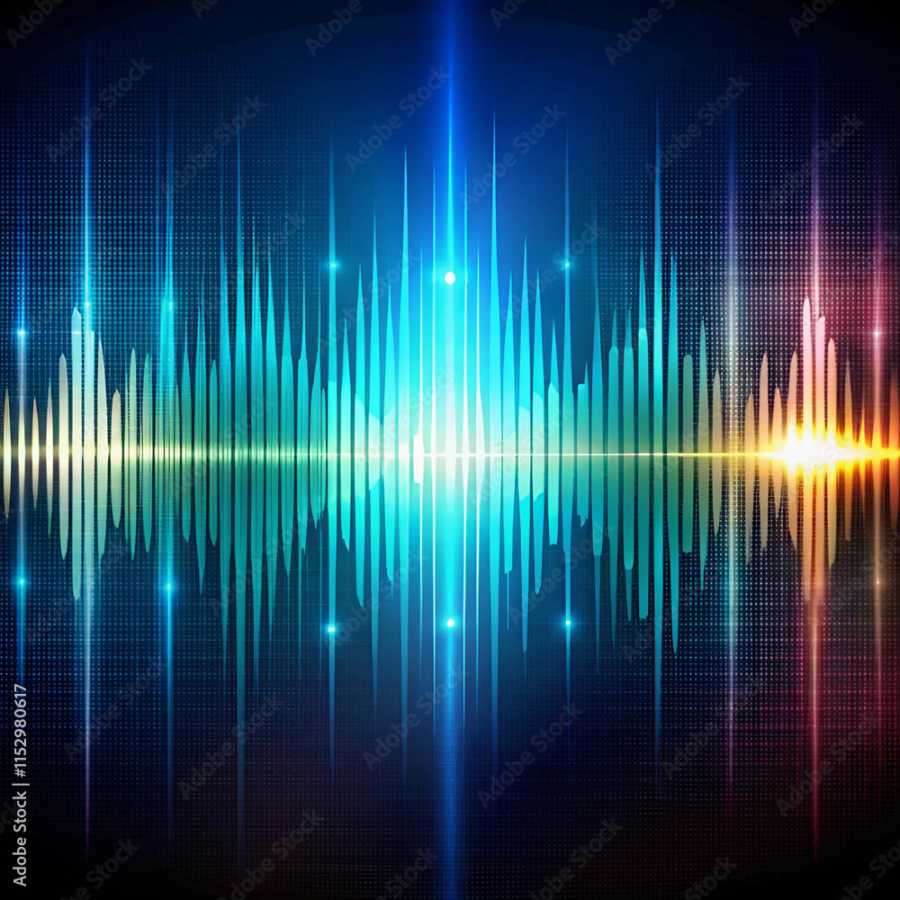An abstract audio waveform on a technology-themed An abstract audio waveform on a technology-themed