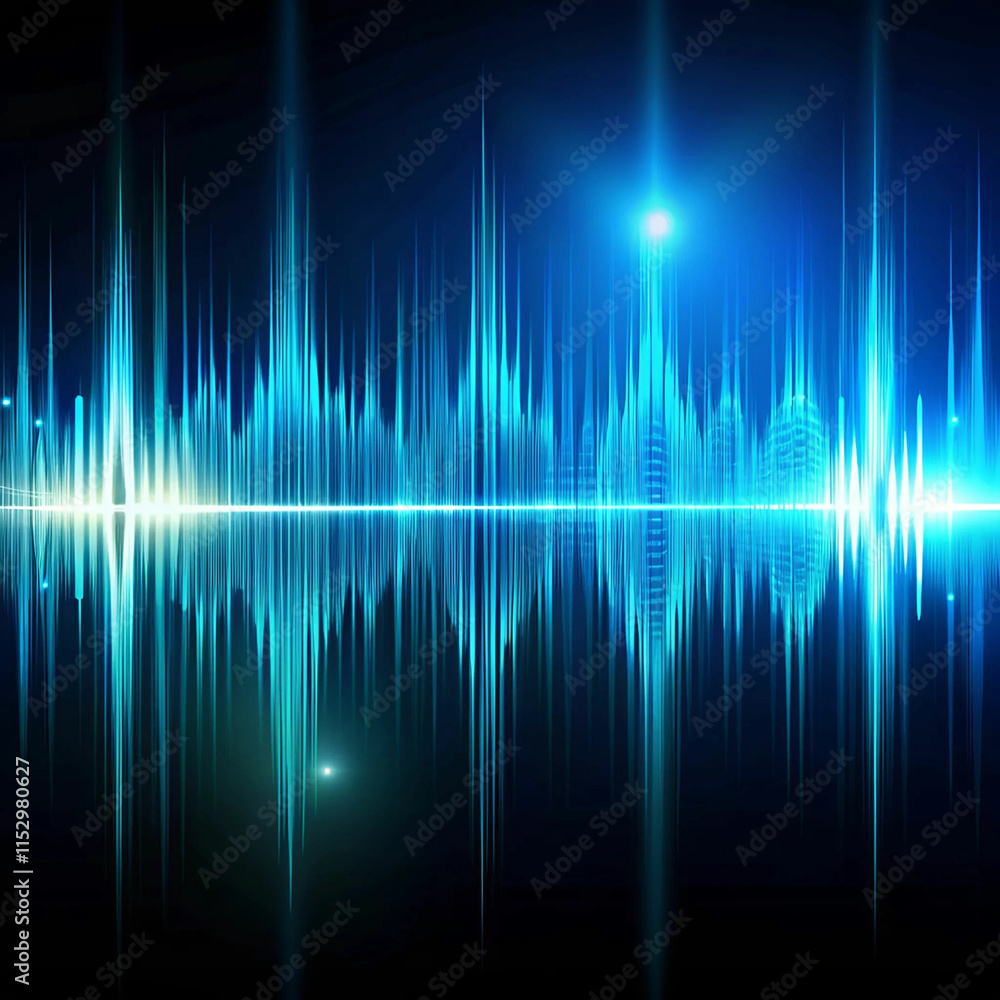 An abstract audio waveform on a technology-themed An abstract audio waveform on a technology-themed