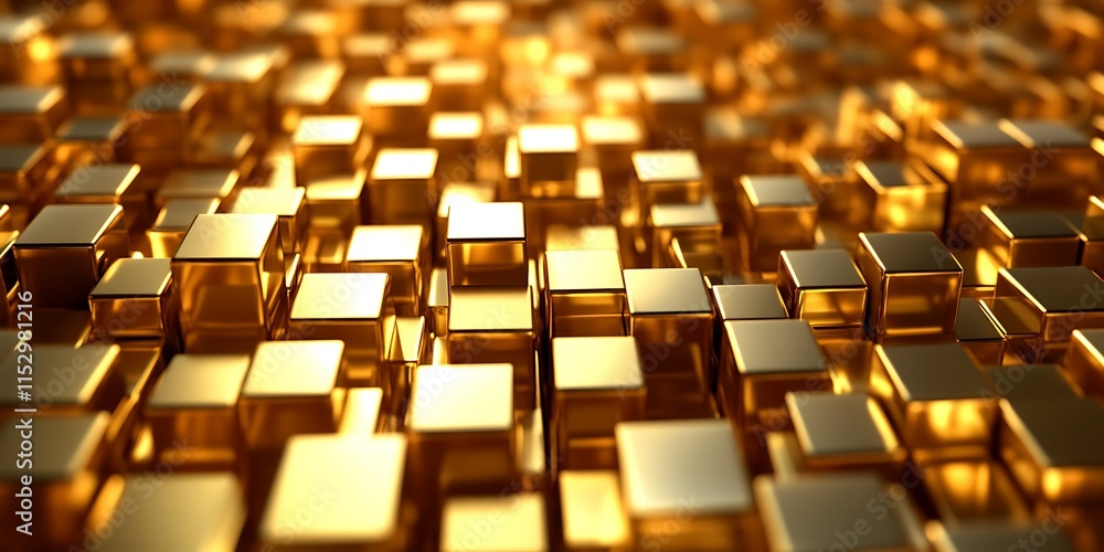 Fototapeta premium Abstract gold cube background. Shiny golden blocks texture.