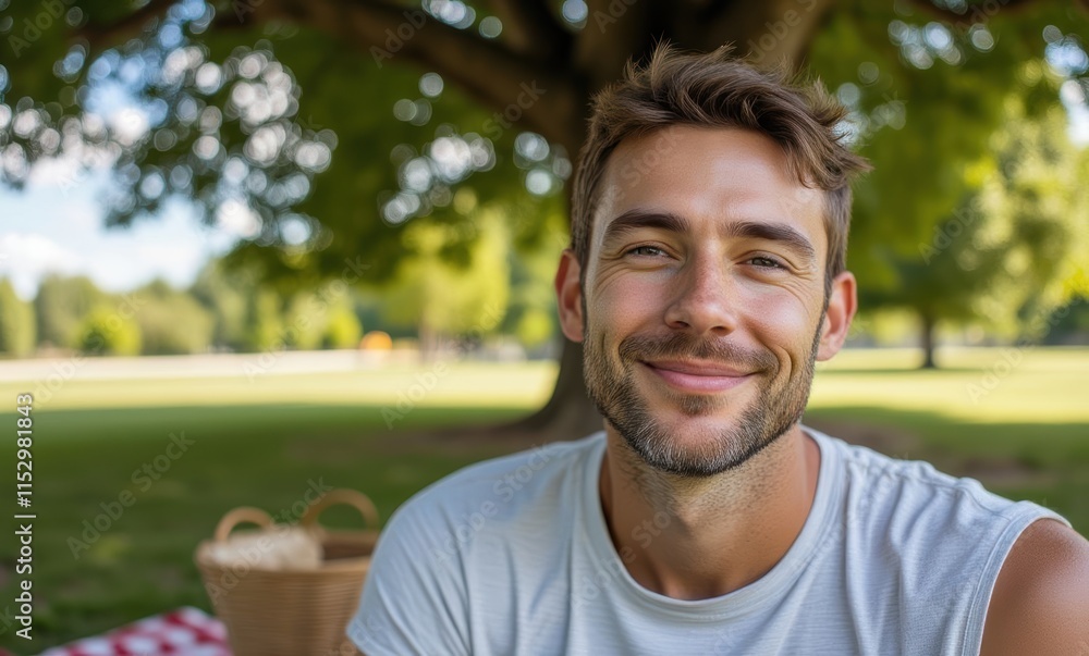 Smiling Caucasian man in a park Smiling Caucasian man in a park