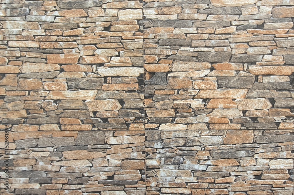 Obraz premium Brown and gray artificial stone garden fence details, stone tile wall texture image.
