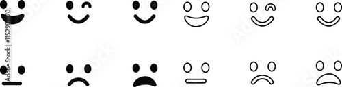 Emoticons icon set. Emoji faces collection flat and line vector style isolated on transparent background. Happy and sad, good and bad emoji. Cartoon symbol feedback rating emoji use for web and app